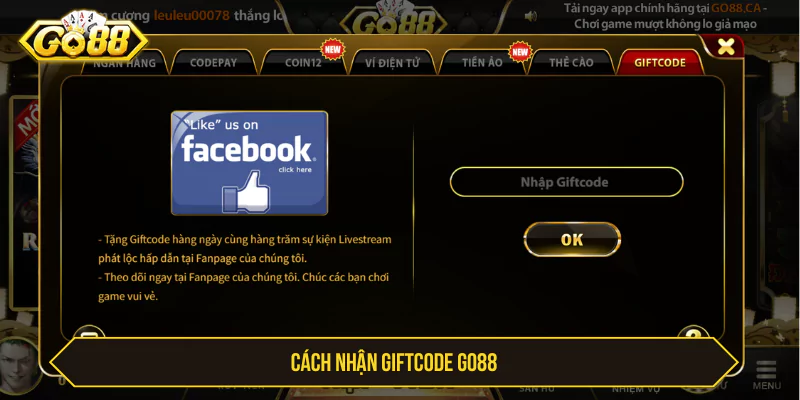 Giftcode GO88 - Cách Nhận, Nhập Code Và Lưu Ý Ưu Đãi Cách nhận Giftcode GO88 an toàn hơn